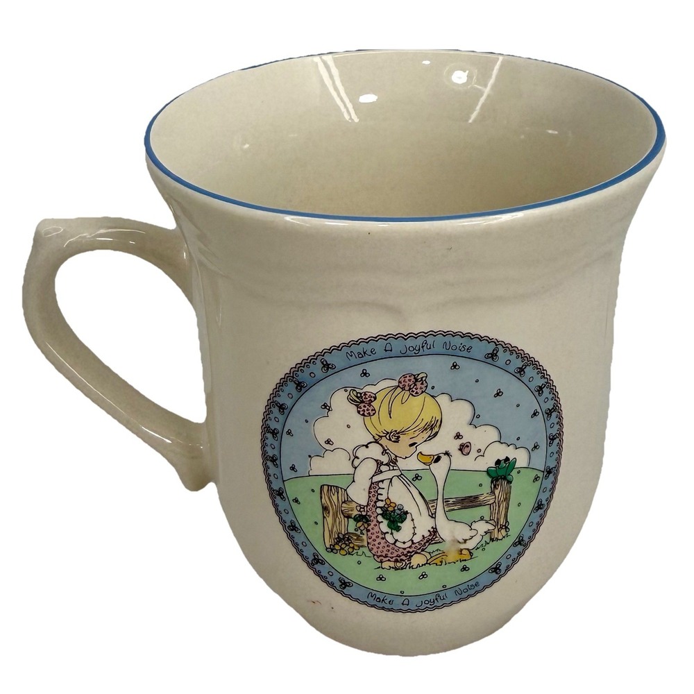 Precious Moments Coffee Cup Make A Joyful Noise Girl Goose Ceramic 1992‎ Enesco